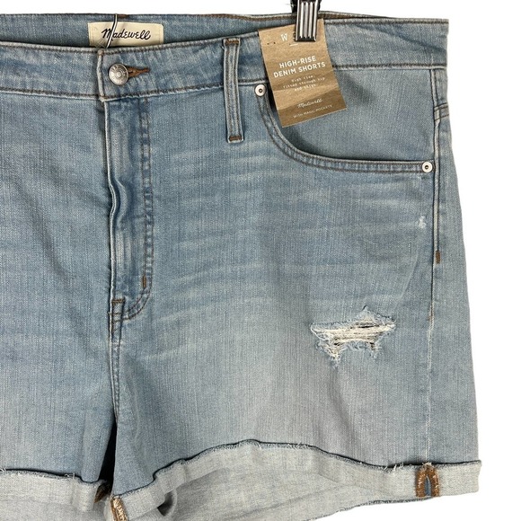 MADEWELL‎ HIGH RISE DISTRESSED CUFFED DENIM SHORTS AINGER WASH BLUE SIZE 35 NWT - Picture 5 of 16